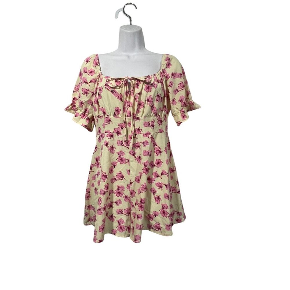 Boohoo Womens Babydoll Romper Playsuit Yellow Pink Floral Sz 8 NWOT